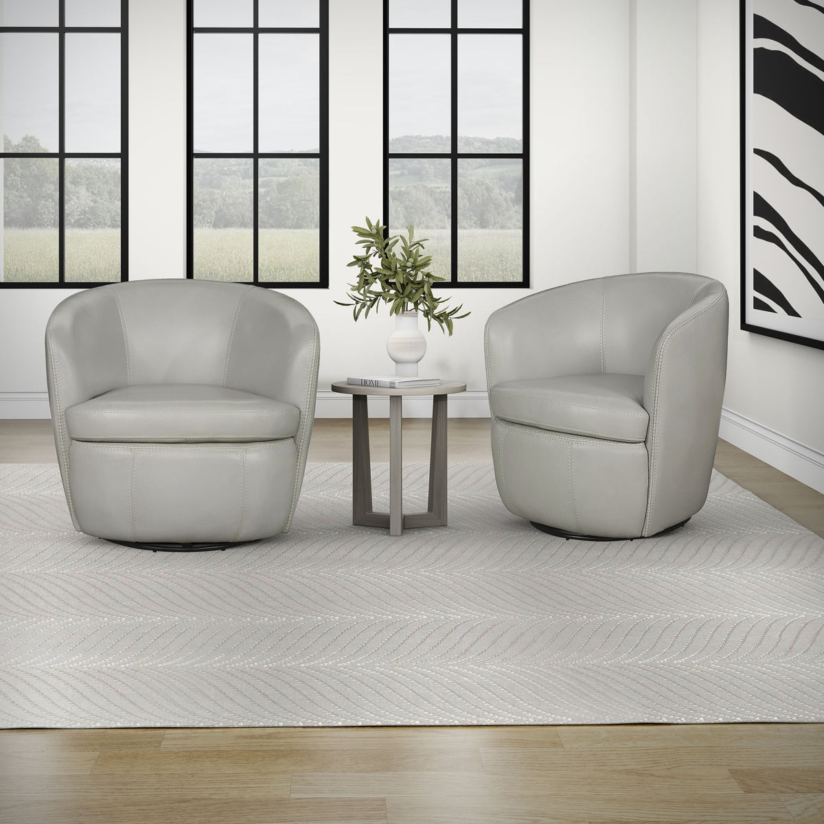 Barolo - 100% Italian Leather Swivel Club Chair (Set of 2)