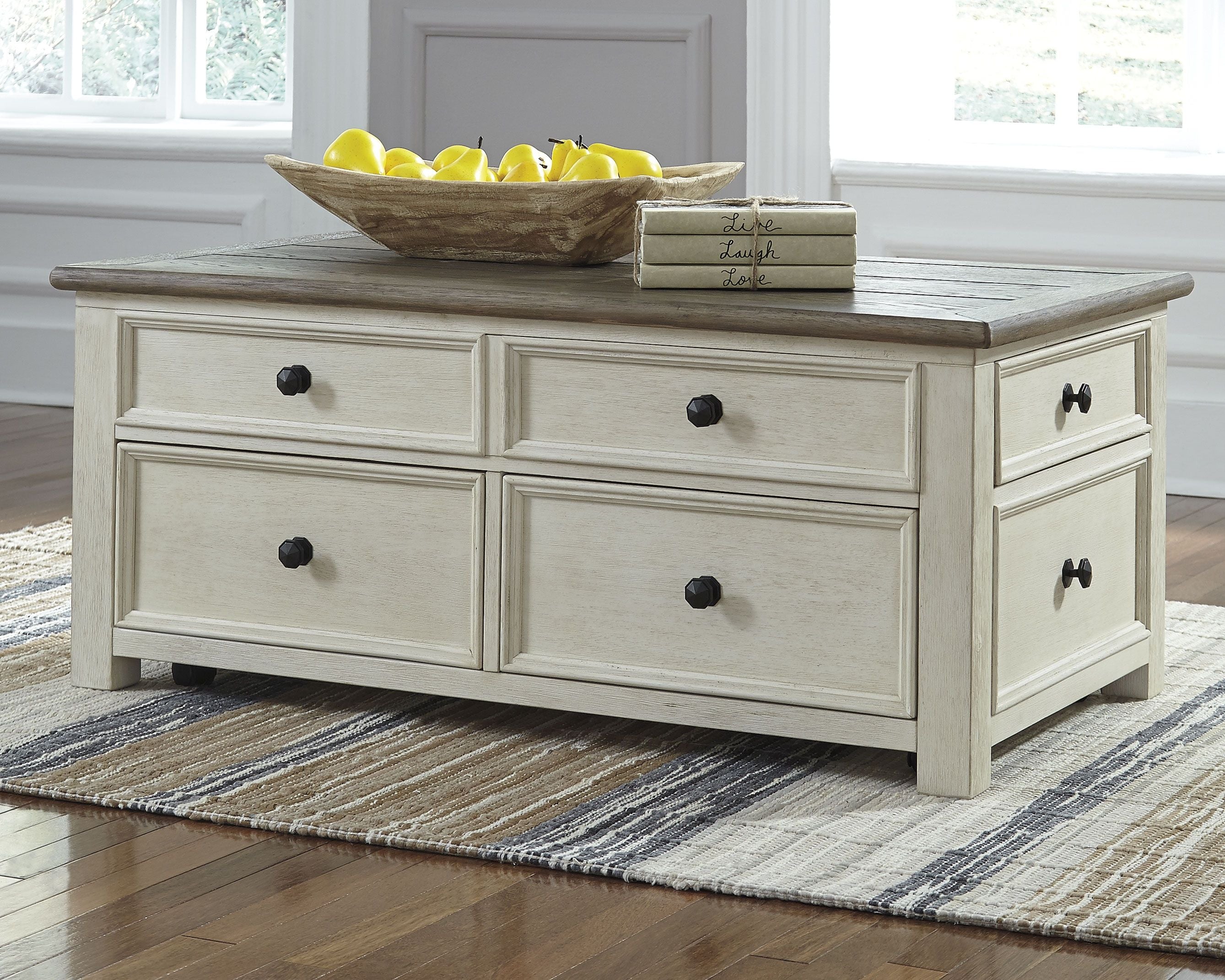 Bolanburg - Lift Top Cocktail Table - White / Brown / Beige