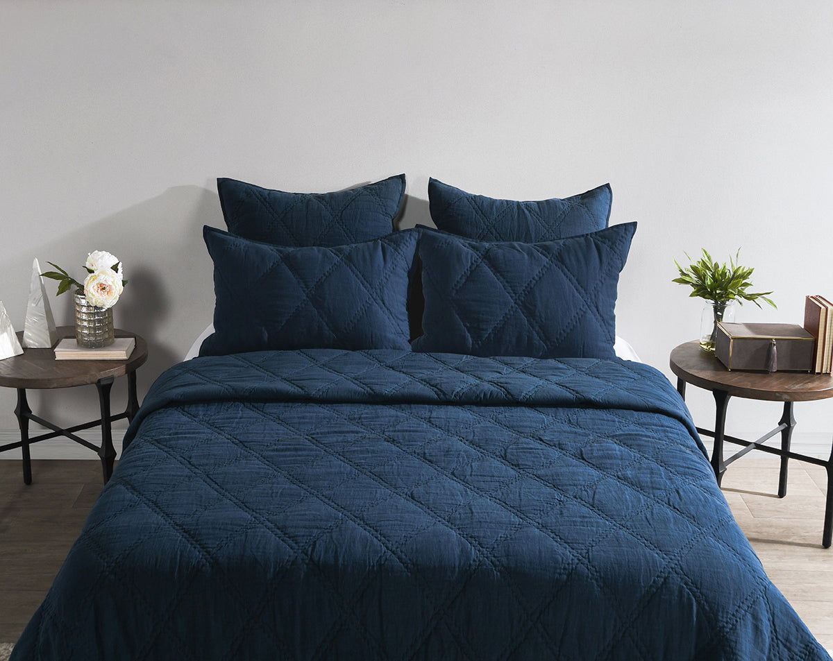 Caleb - Hand Stitched 4 Piece King Set - Midnight Blue