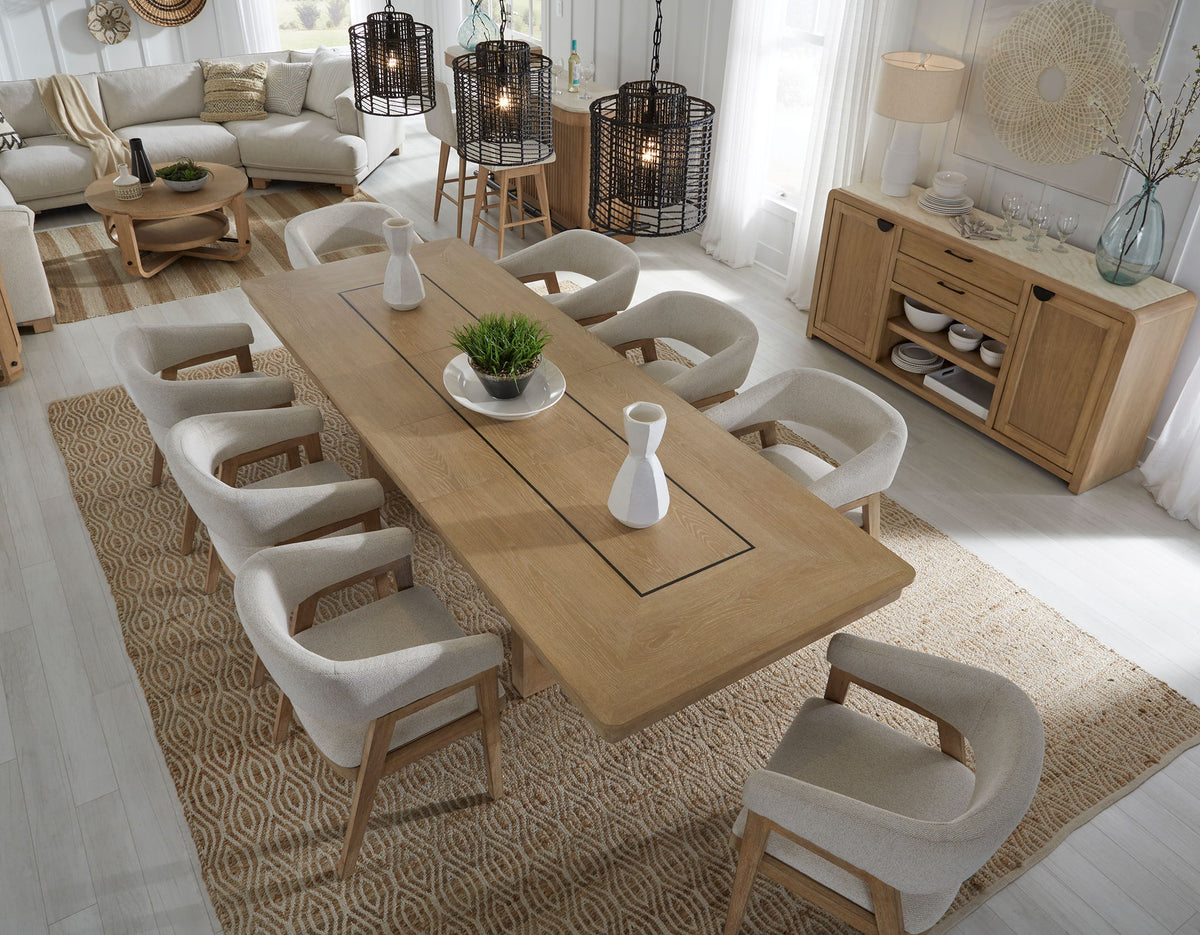 Escape - Dining Buffet Server With Stone Top - Glazed Natural Oak / Natural Cane / Vanilla Bean Stone