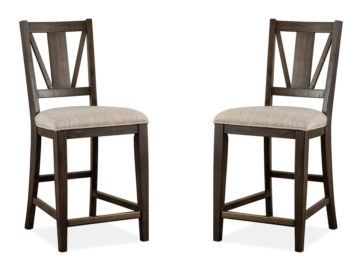 Westley Falls - Extendable Counter Height Dining Table With 4 Counter Chairs - Graphite / Beige
