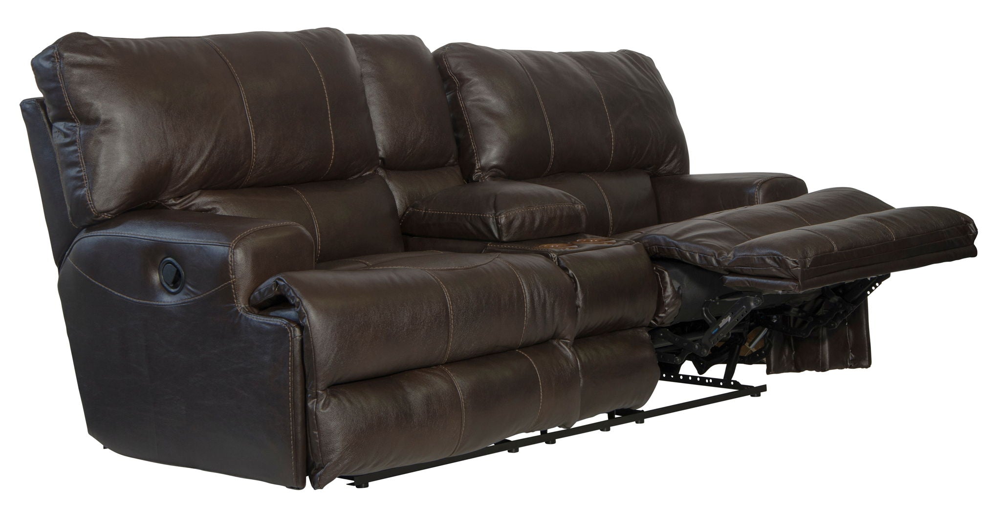 Wembley - Italian Leather Match Lay Flat Reclining Console Loveseat - Chocolate