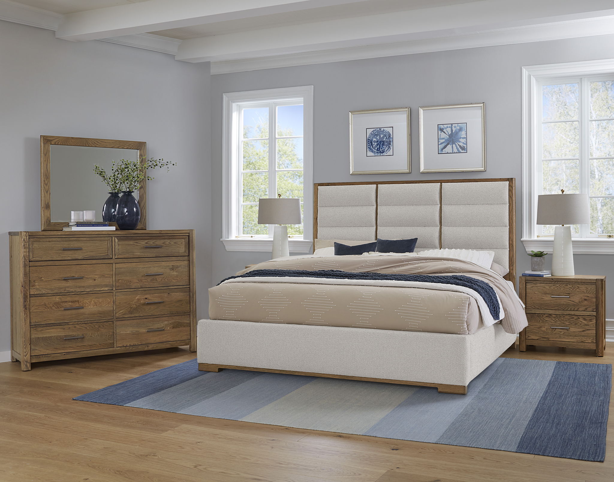 Crafted Oak - Upholstered Bed (Headboard, Footboard With Rails)