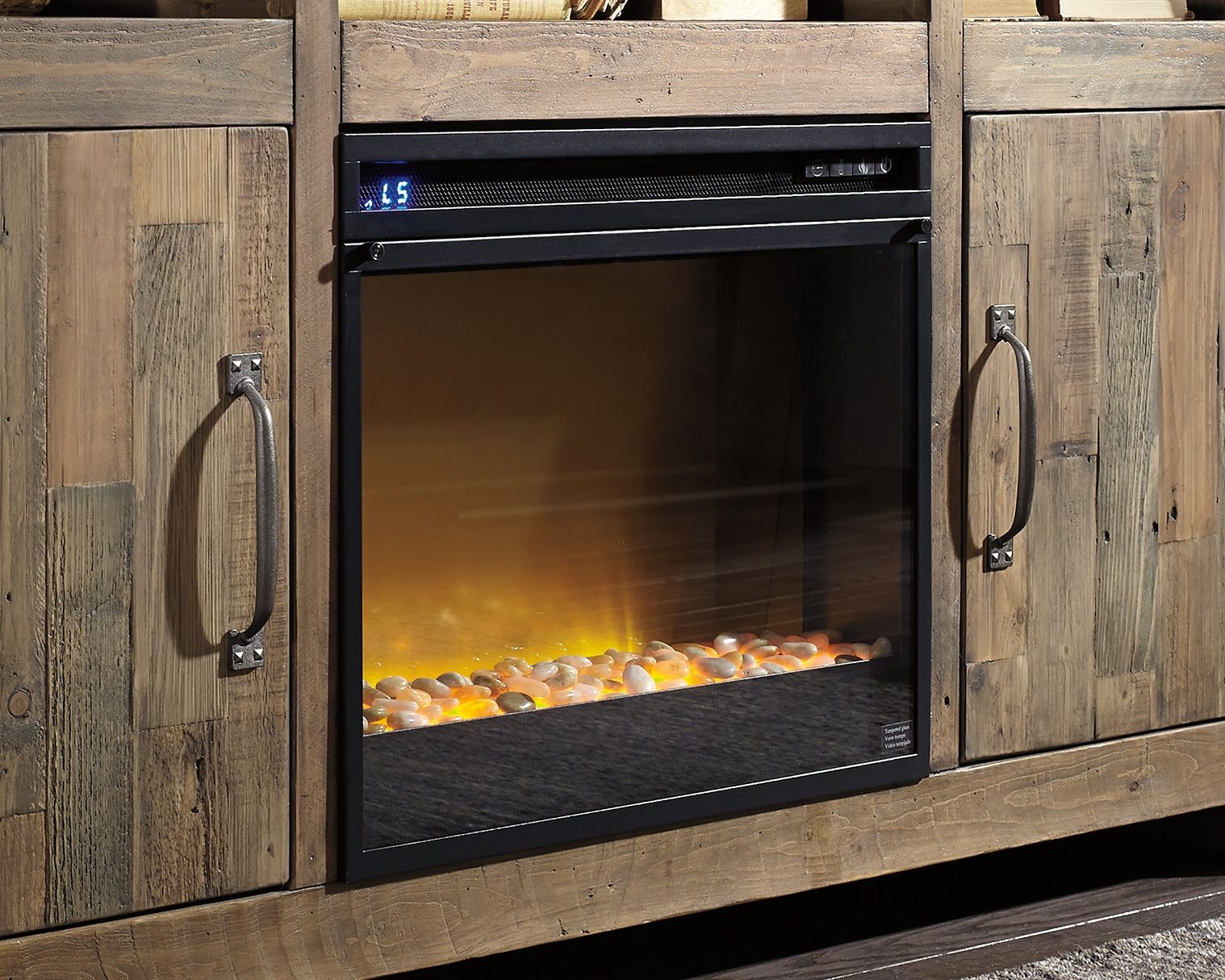 Wynnlow - 63" TV Stand With Glass/Stone Fireplace Insert - Gray