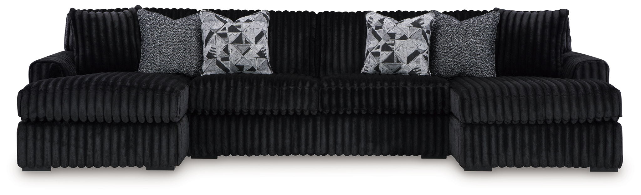 Midnight-Madness - 4 Pc. - 3-Piece Sectional With Laf And Raf Corner Chaises, Ottoman - Onyx