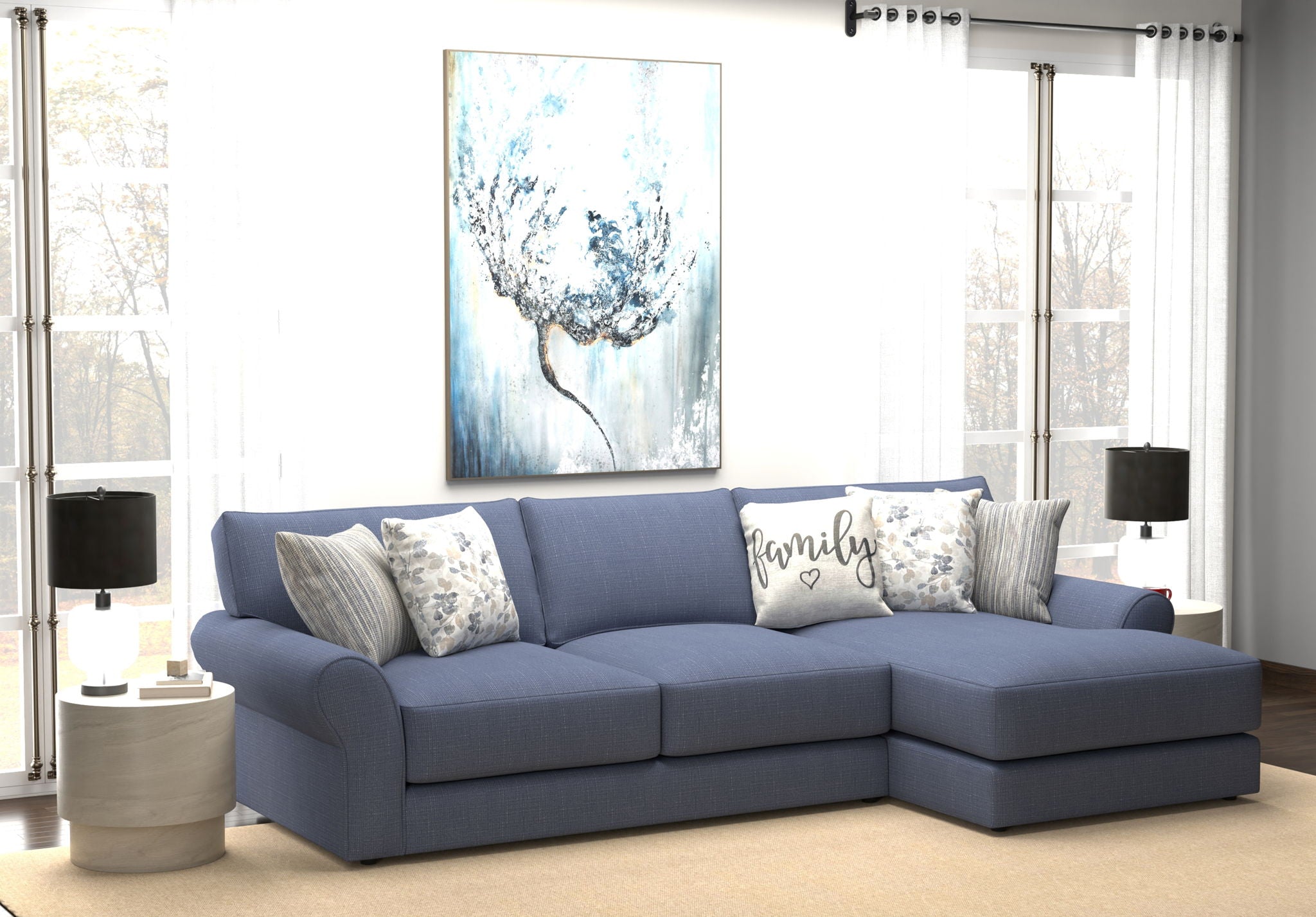 Cape May - Sofa Chaise With Comfort Coil Seating And 5 Accent Pillows Included