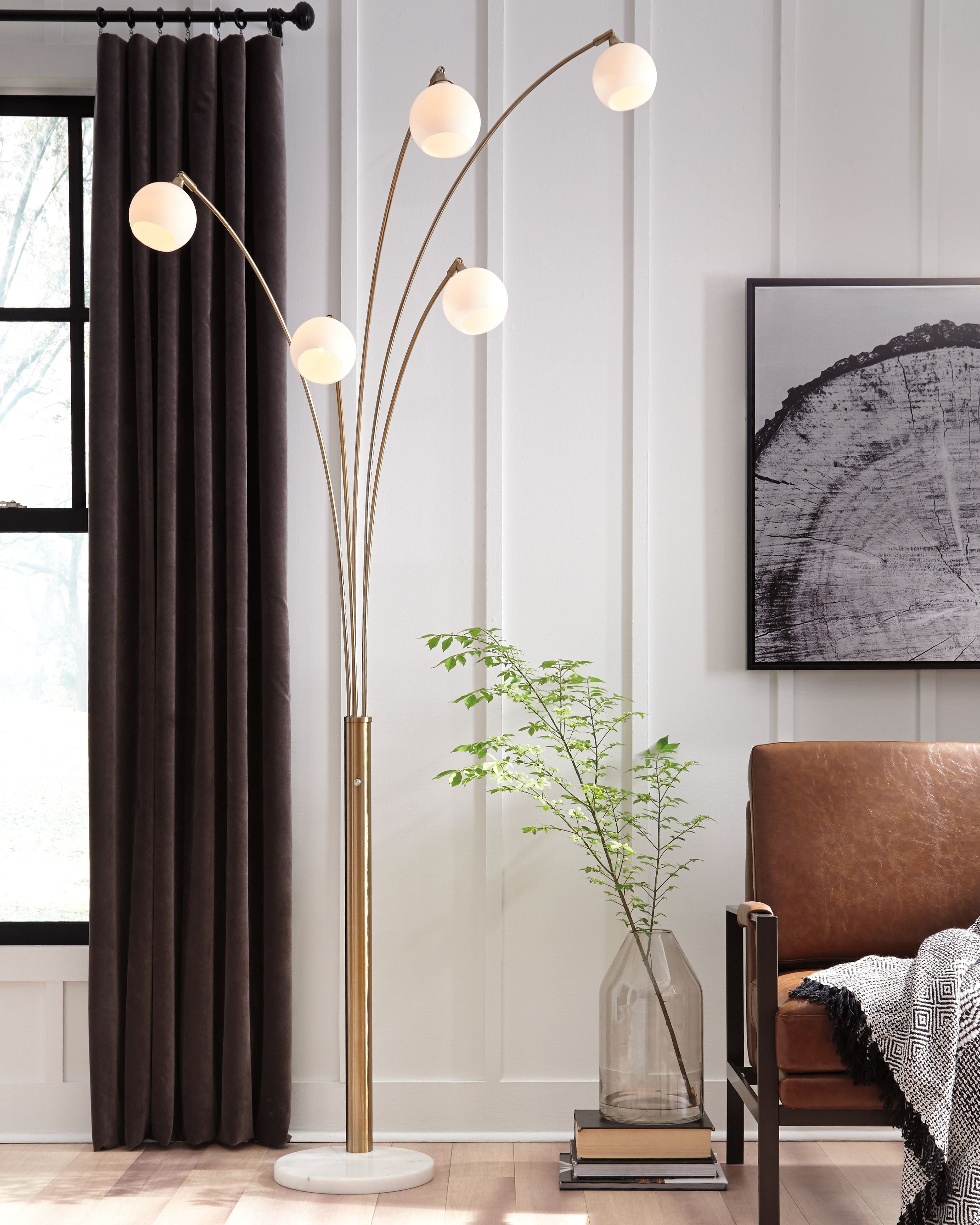 Taliya - Metal Arc Lamp - Champagne / White