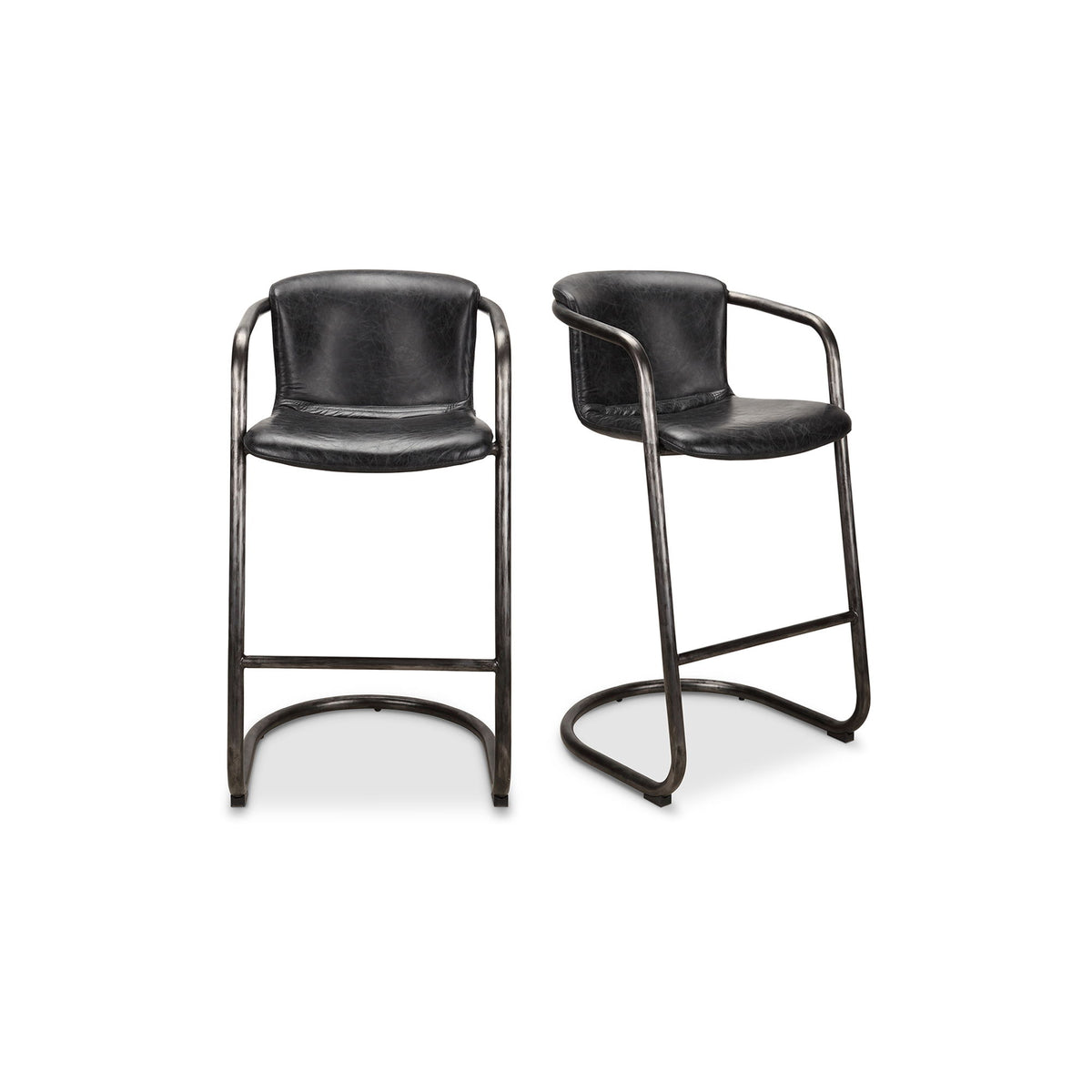 Freeman - Leather Barstool (Set of 2) - Onyx Black