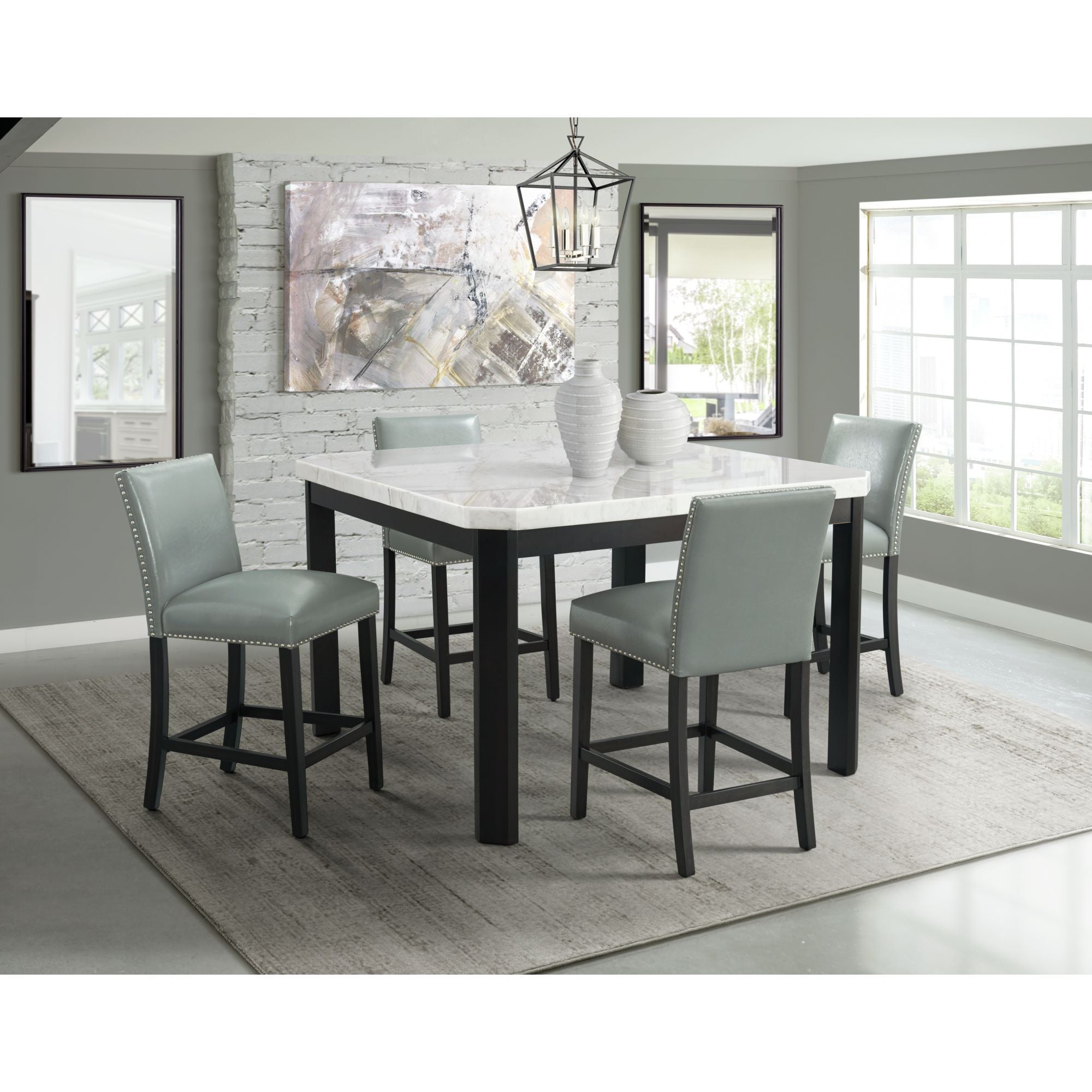 Francesca - 5 Piece Square Counter Dining Set (Table & Four Chairs) - White Marble
