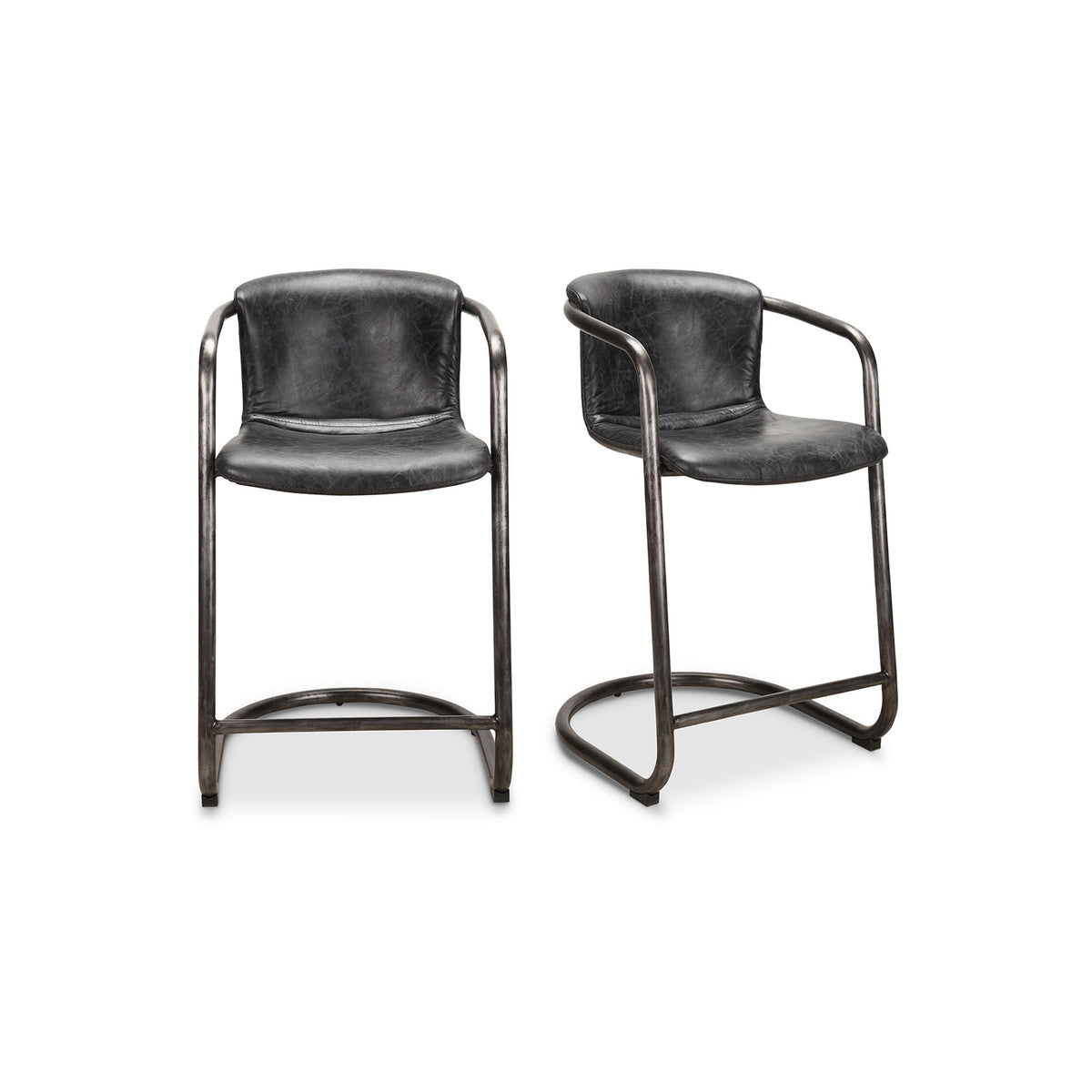 Freeman - Leather Counter Stool (Set of 2) - Onyx Black