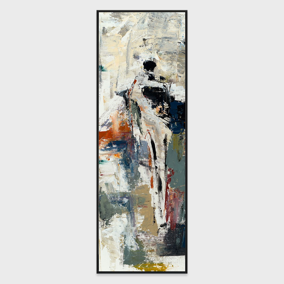 Solo I - 24" x 72" Painting Art by Buddy Whitlock - Dark Gray / Beige