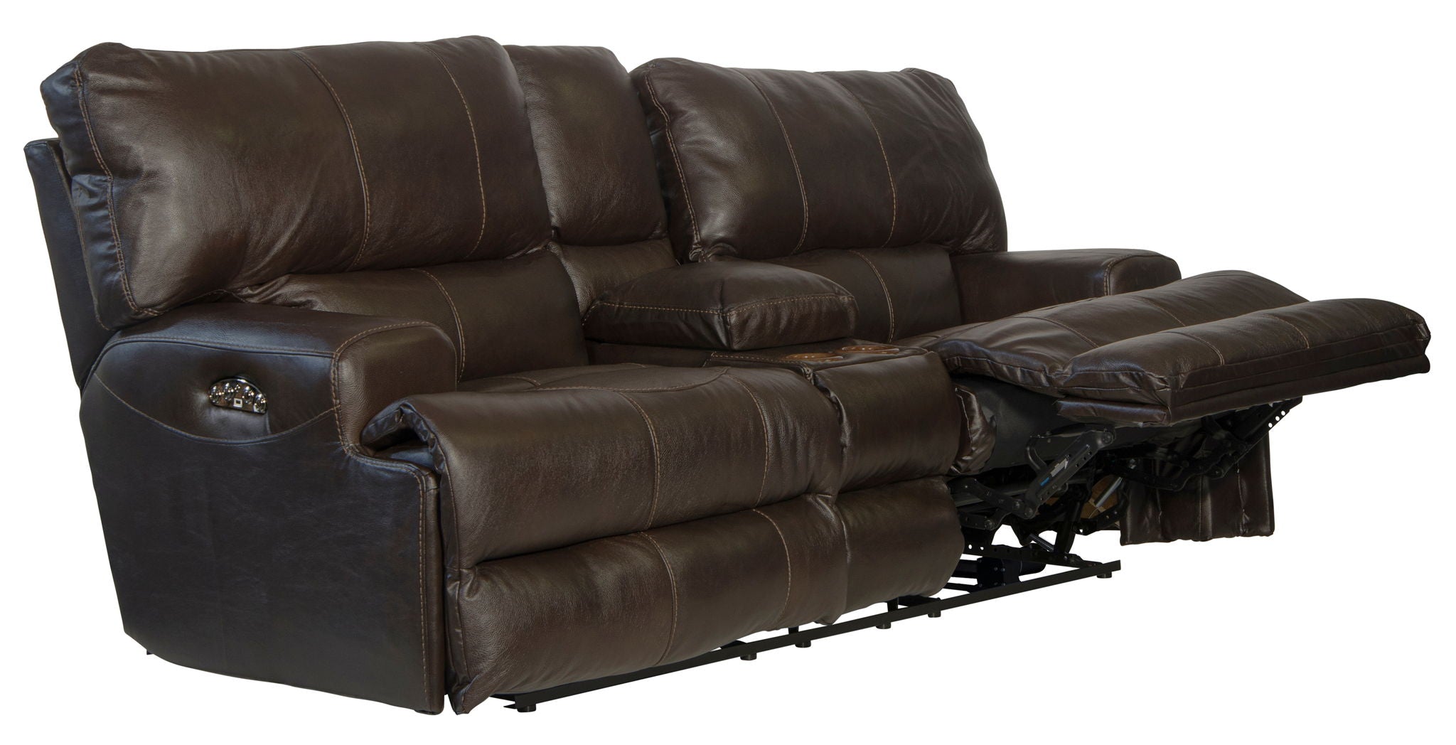 Wembley - Italian Leather Power Lay Flat Reclining Console Loveseat With Power Adjustable Headrest - Chocolate