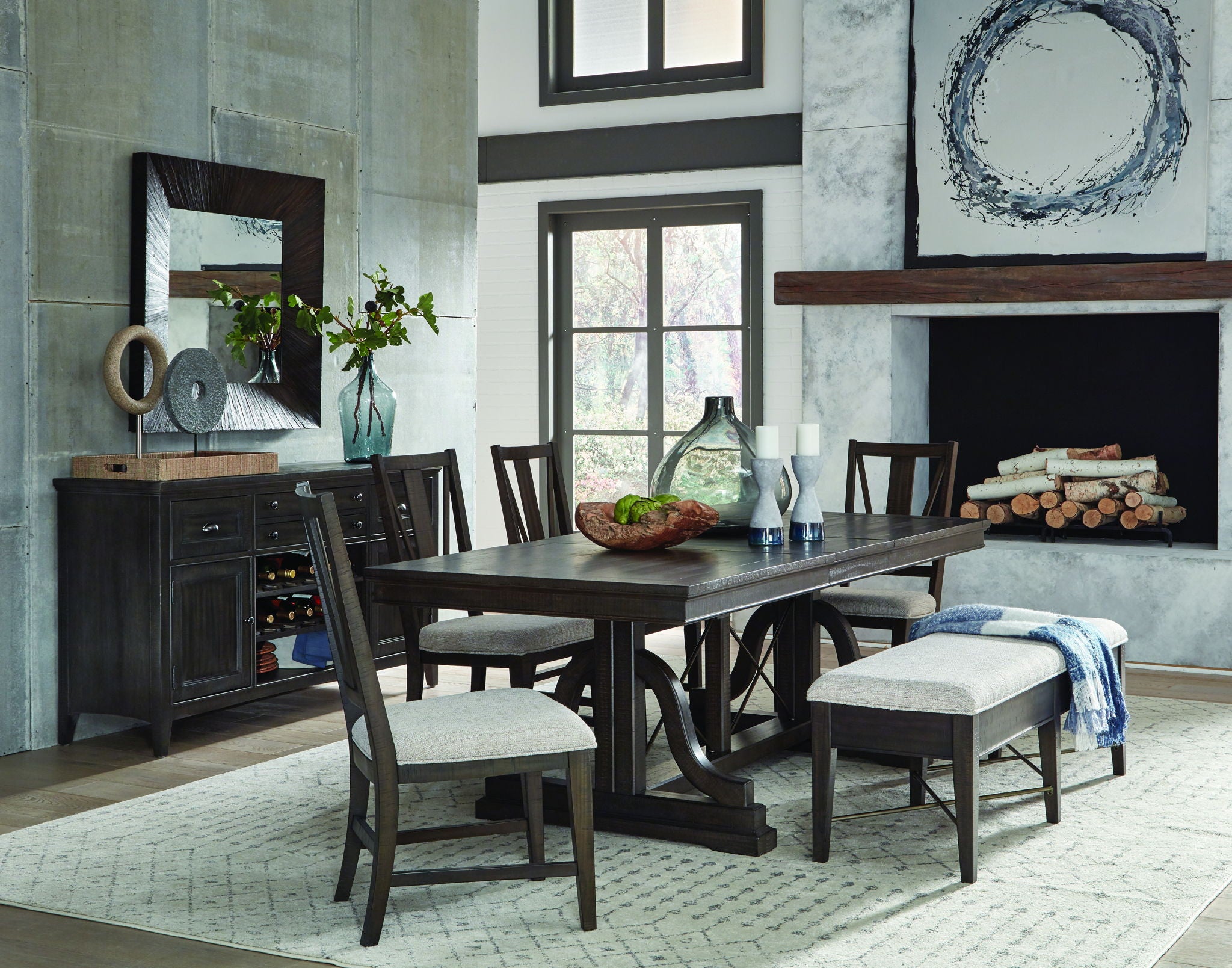 Westley Falls - Bench With Upholstered Seat - Graphite