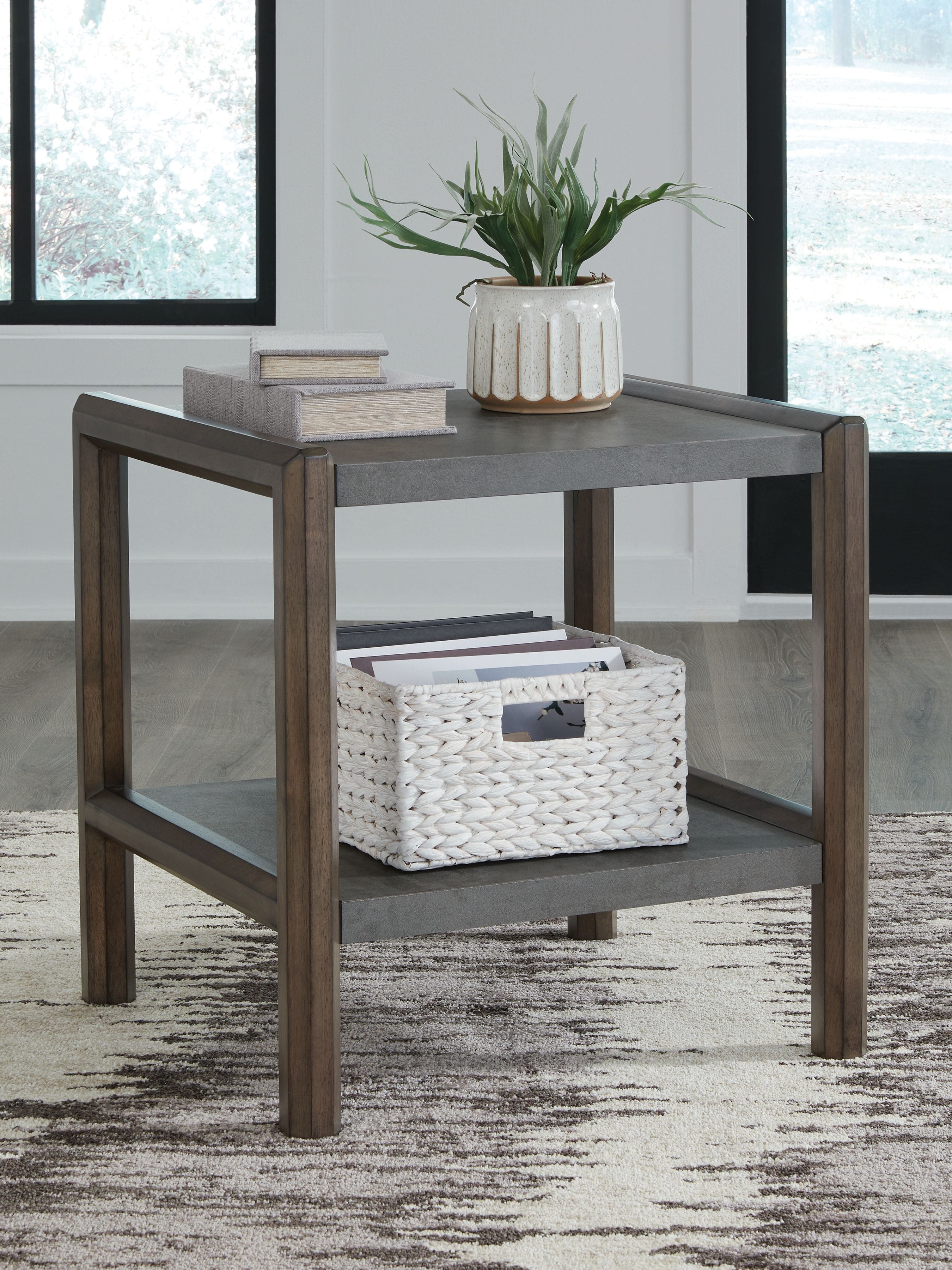 Kallenny - Rectangular End Table - Brown / Gray