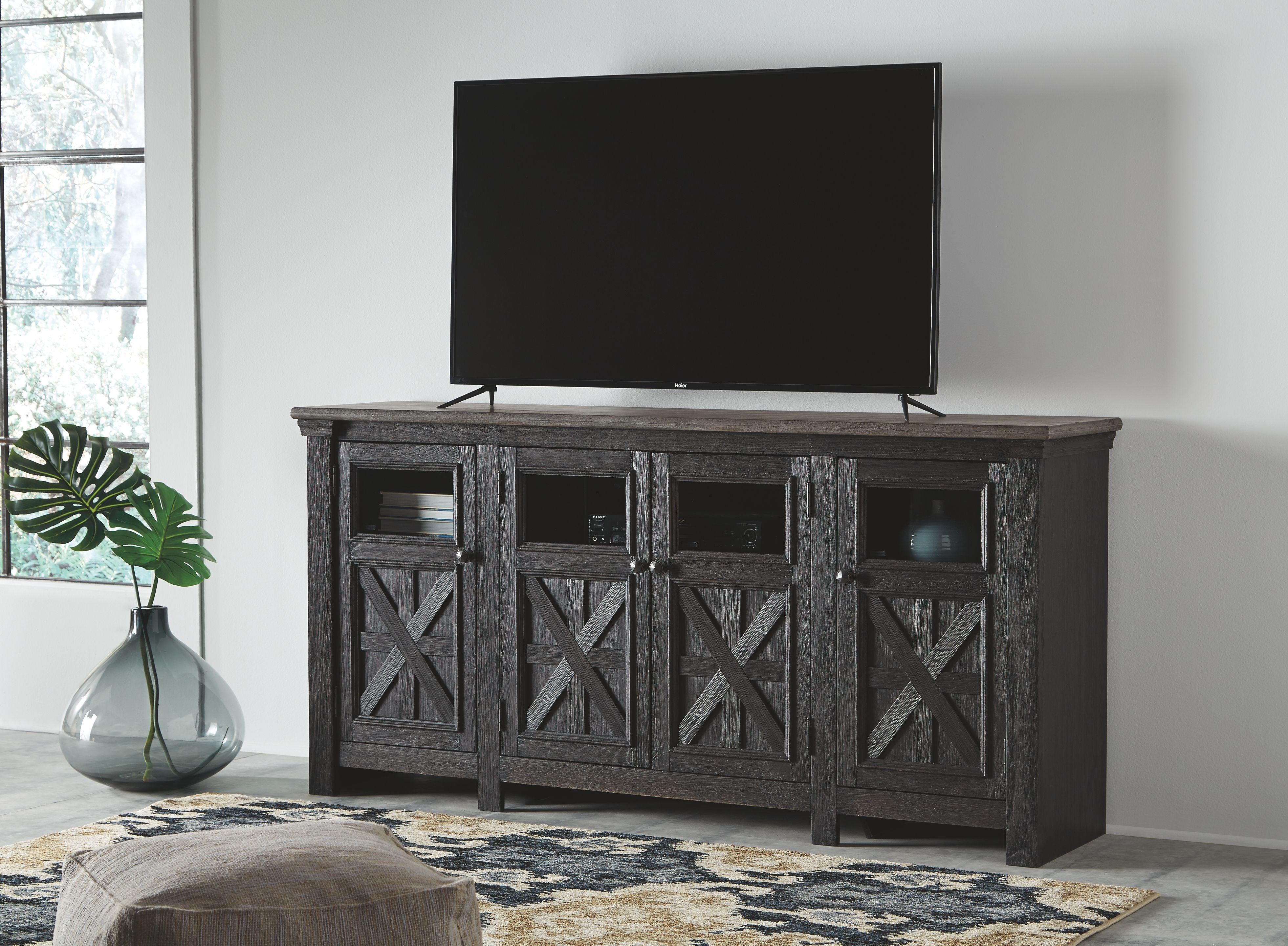 Tyler Creek - Extra Large TV Stand - Black / Gray