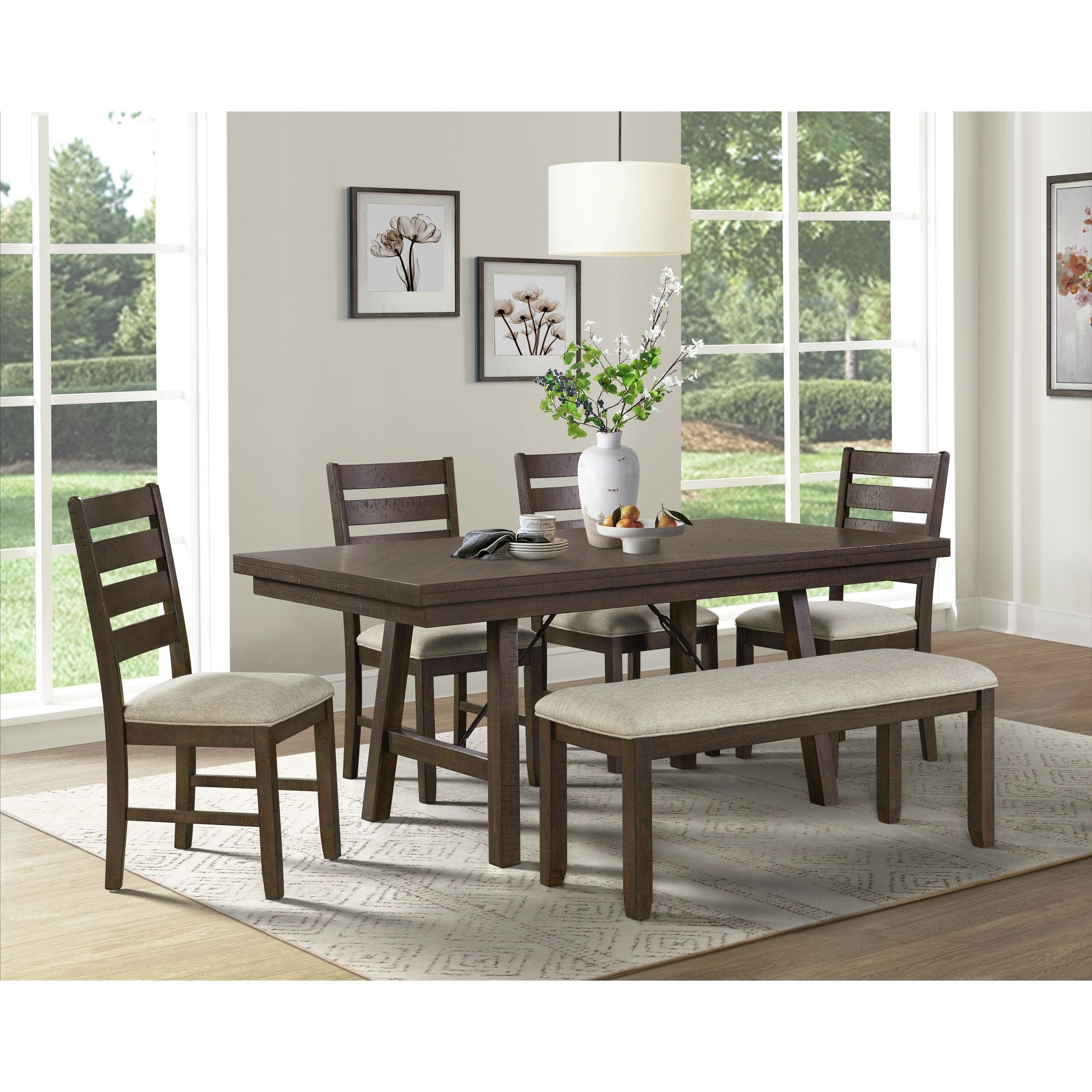 Jax - 6 Piece Dining Set (72" Table, Four Chairs And Bench) - Cherry