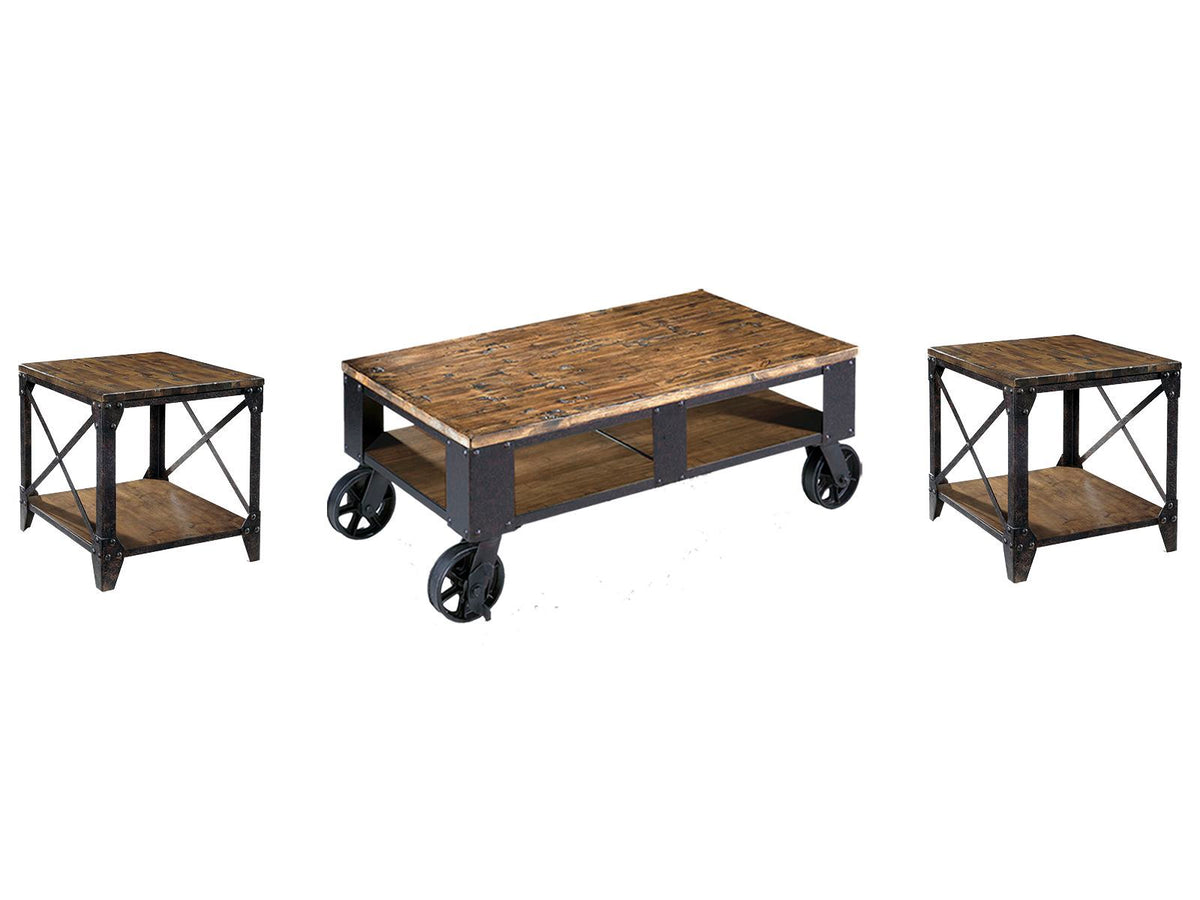 Pinebrook - Rectangular 2 Braking Casters Cocktail Table Set