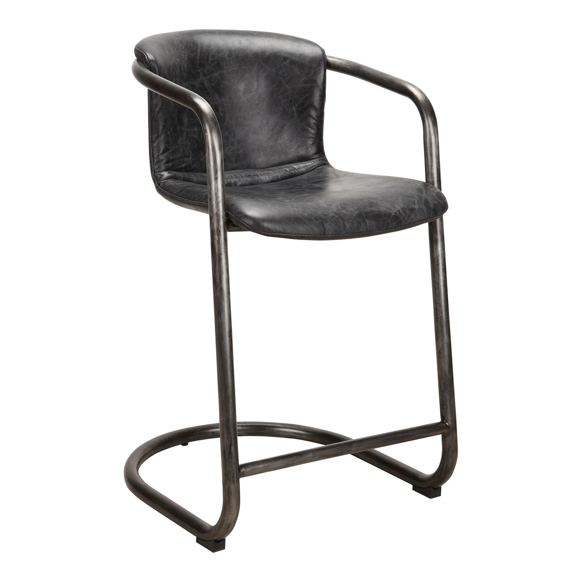 Freeman - Leather Counter Stool (Set of 2) - Onyx Black