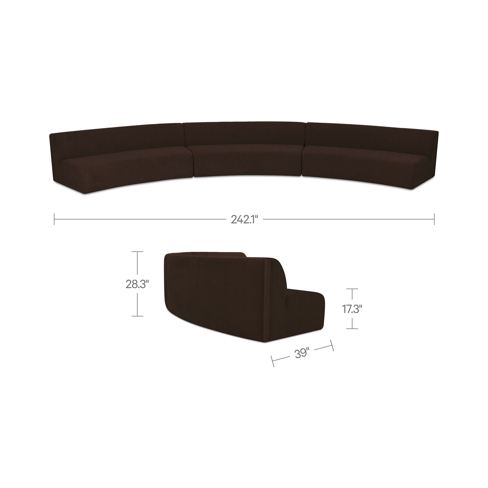 Naomi - 3 Piece Concave Modular Sectional - Dark Brown