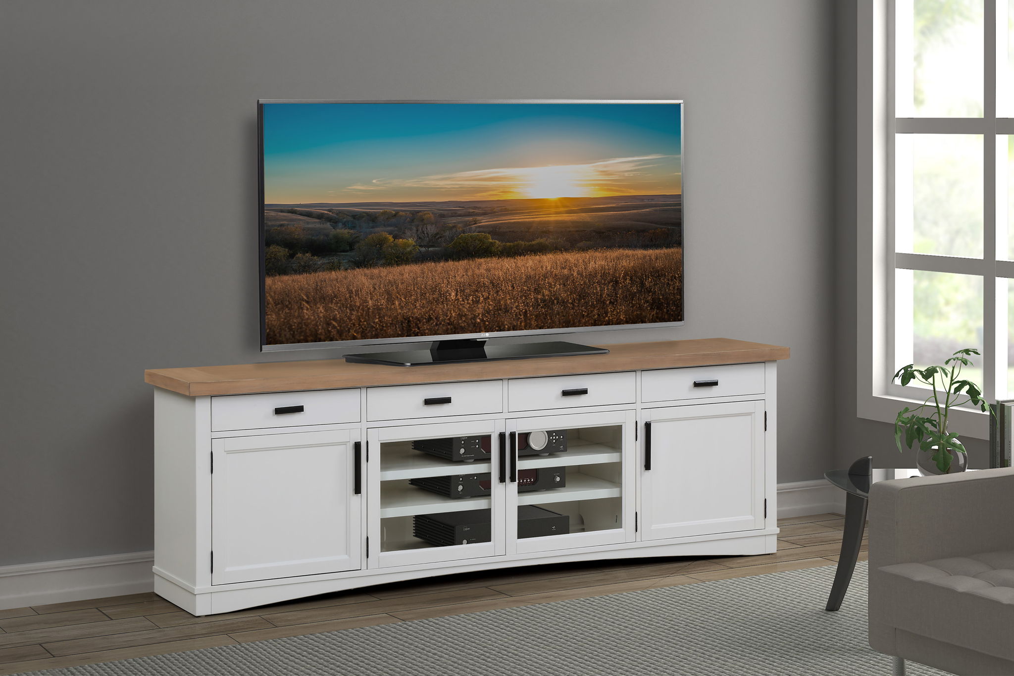 Americana Modern - TV Console with Hutch and LED Lights