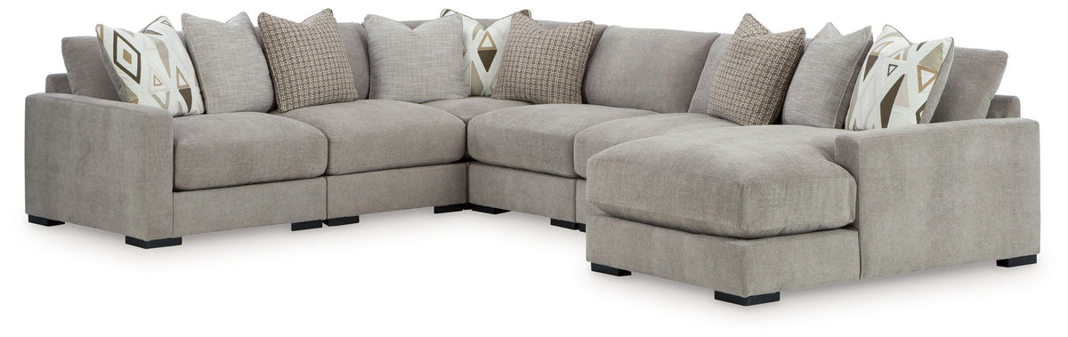 Aslan Court - 7 Pc. - 6-Piece Sectional With Raf Corner Chaise, Ottoman - Pebble