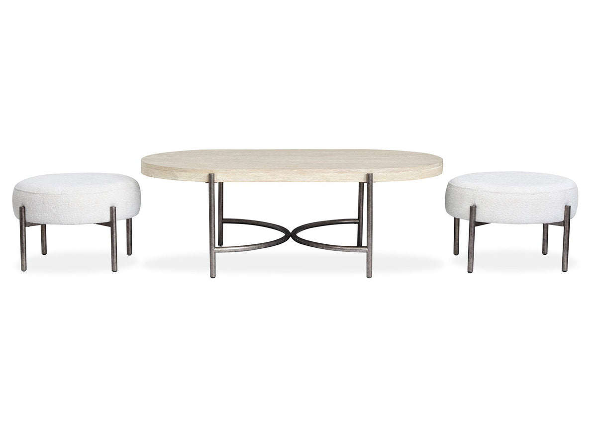Jennings - Oval Cocktail Table With Two Ottomans - Edgecomb Gray And Weathered Antique Nickel