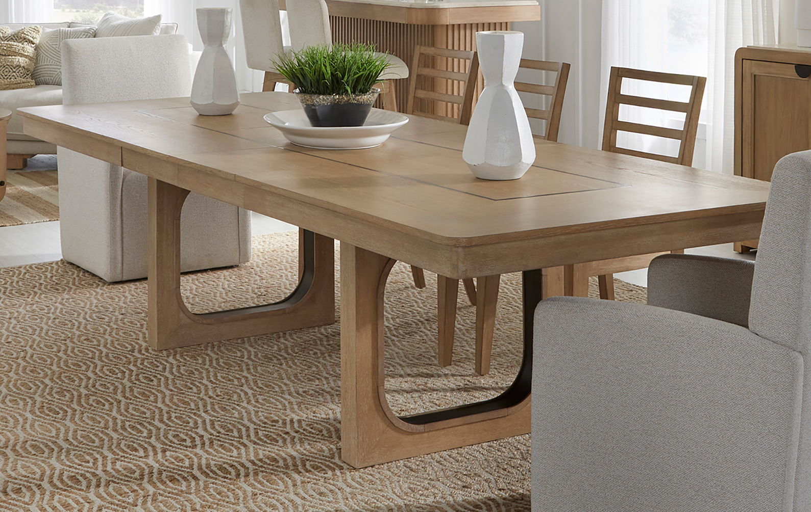 Escape - Dining Table With Extensions - Glazed Natural Oak / Black Metal Trim