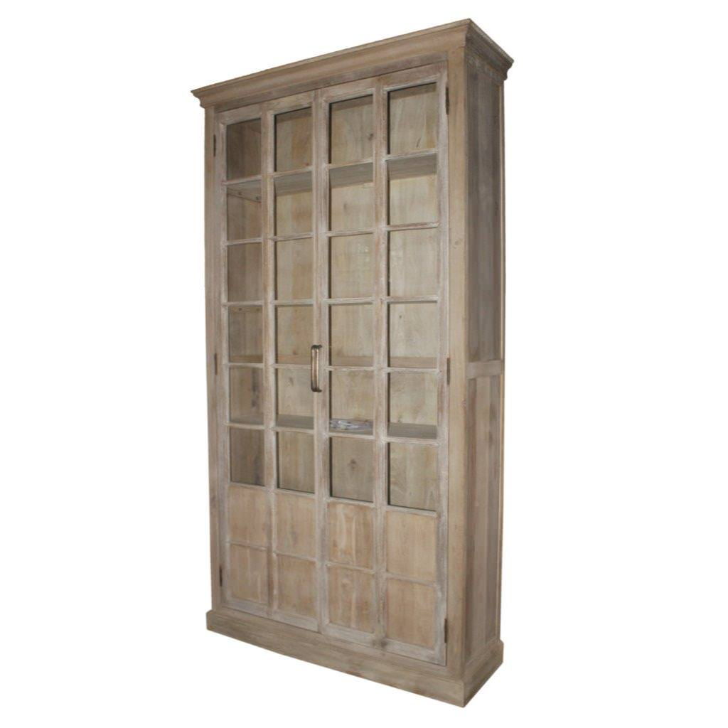 Clairmont - Wood 95" Glass Almirah - Light Brown