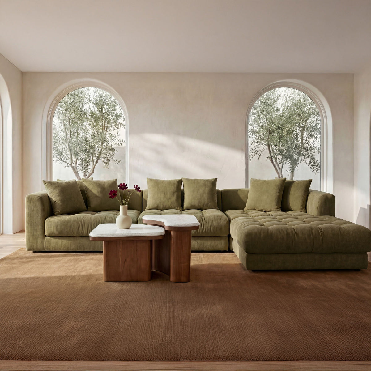 Davie - Right Arm Facing Chair - Olive Green