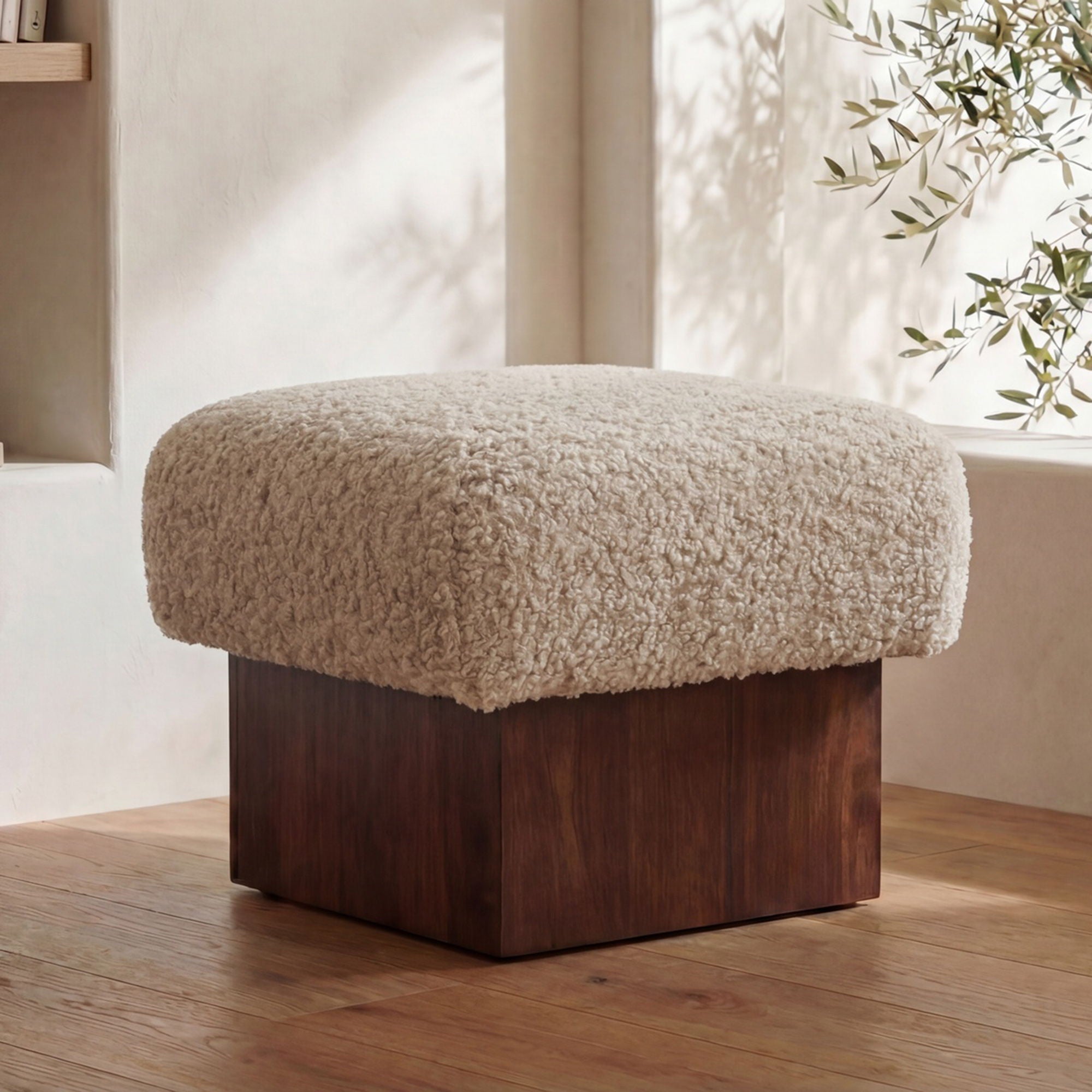 Serge - Ottoman Faux Shearling - Cream / White / Dark Brown