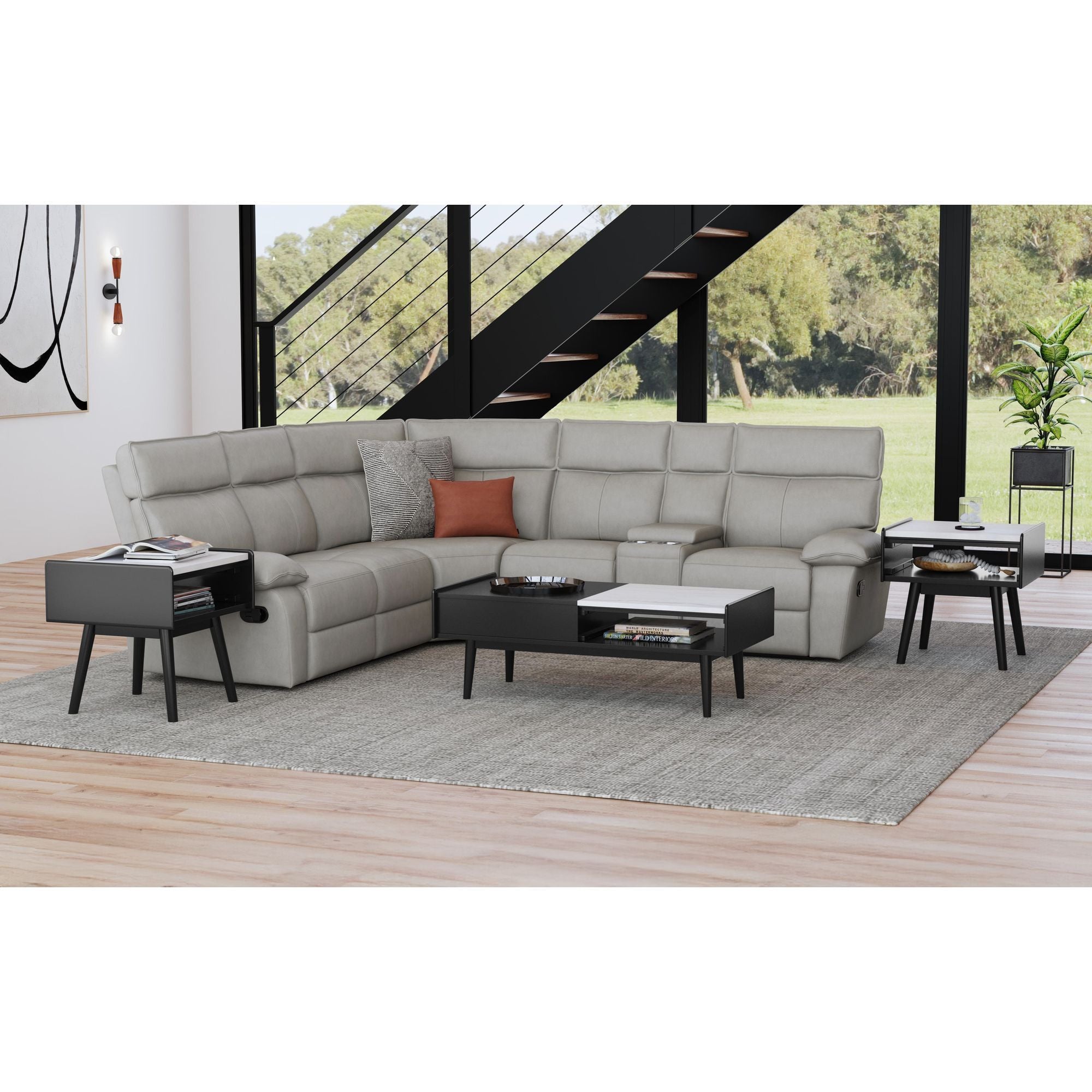 Lanette - End Table With White Marble Top - Black