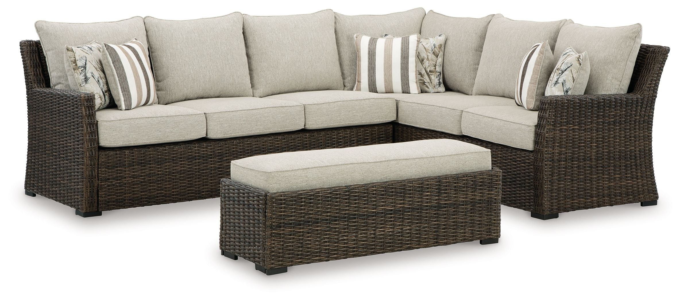 Brook Ranch - Sofa Sectional, Bench With Cushion (Set of 3) - Brown