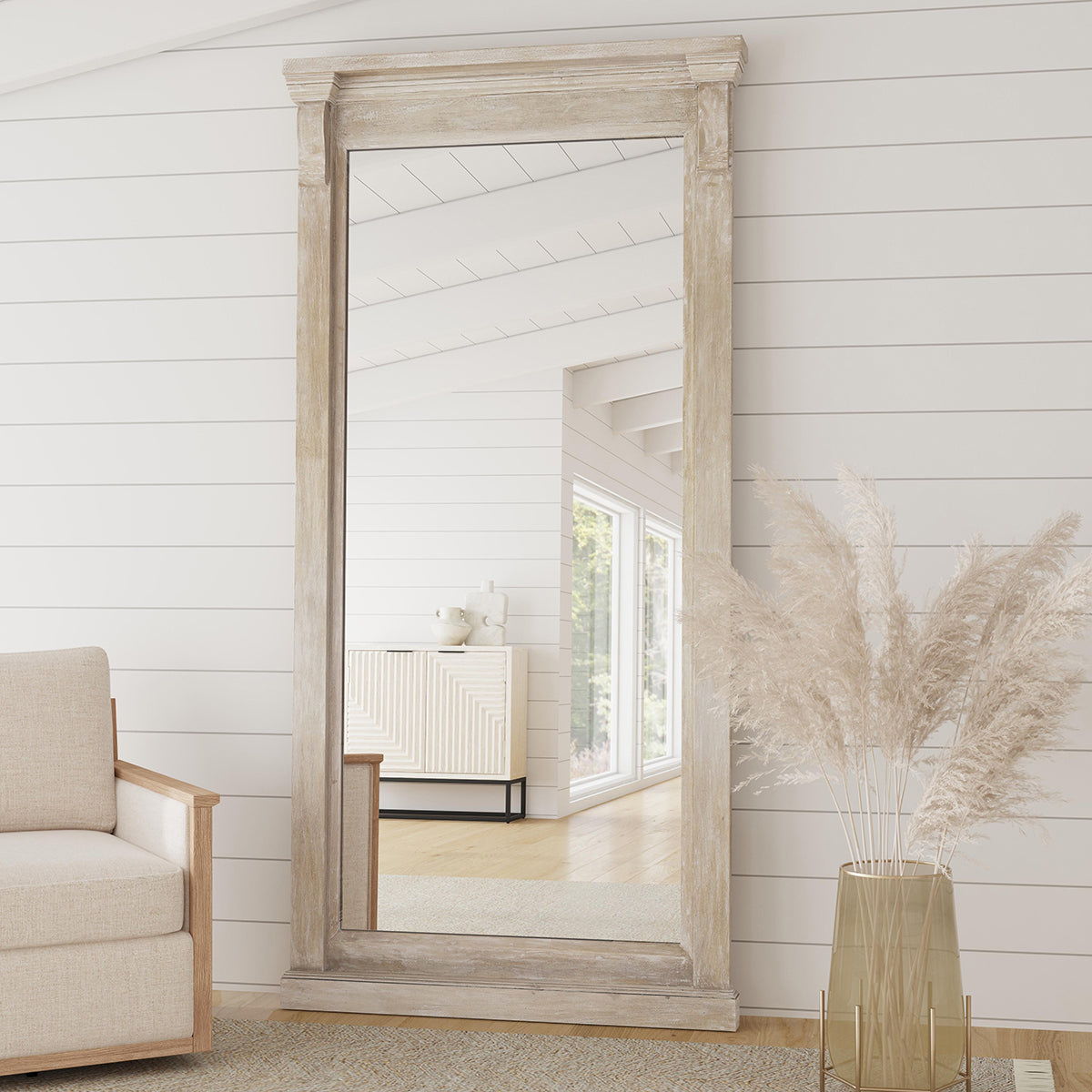 Adelaide - Floor Mirror - Natural Cream Wash