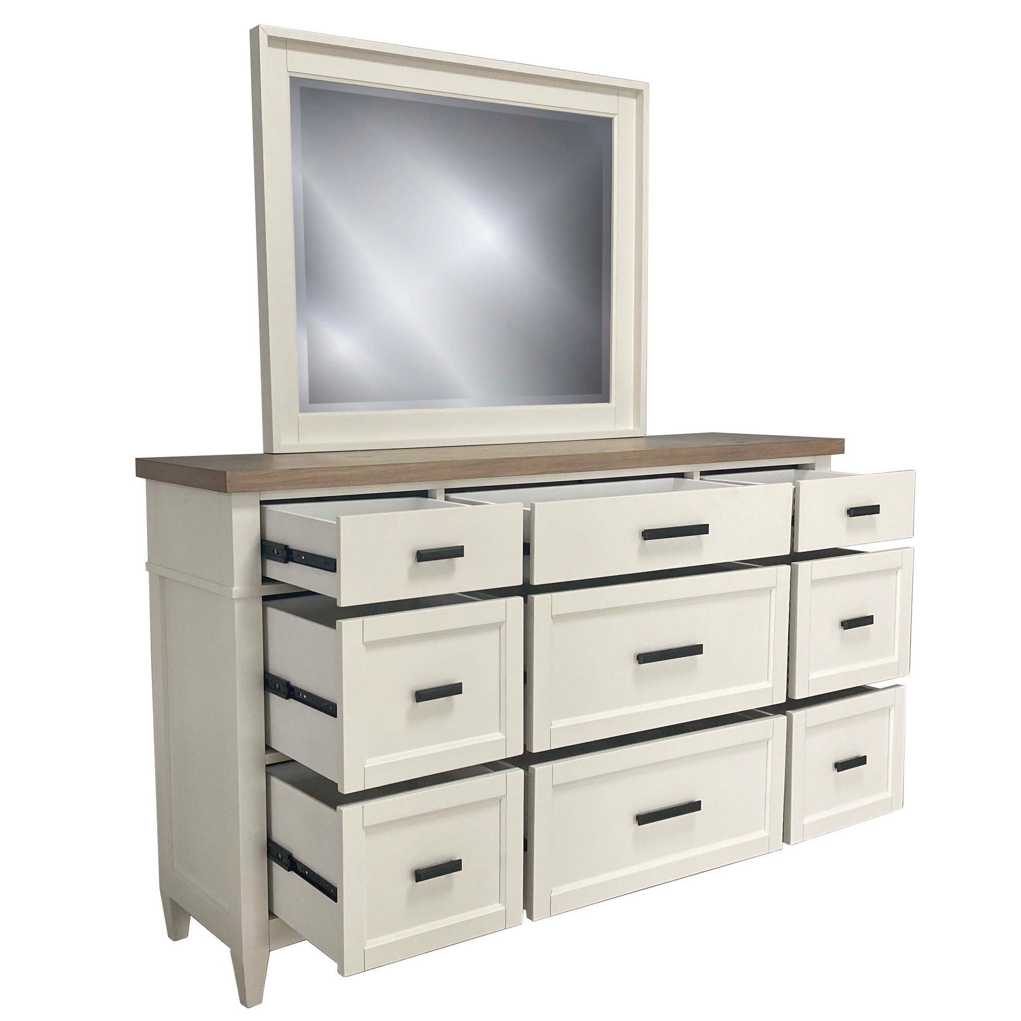 Americana Modern Bedroom - 9 Drawer Dresser And Mirror - Cotton