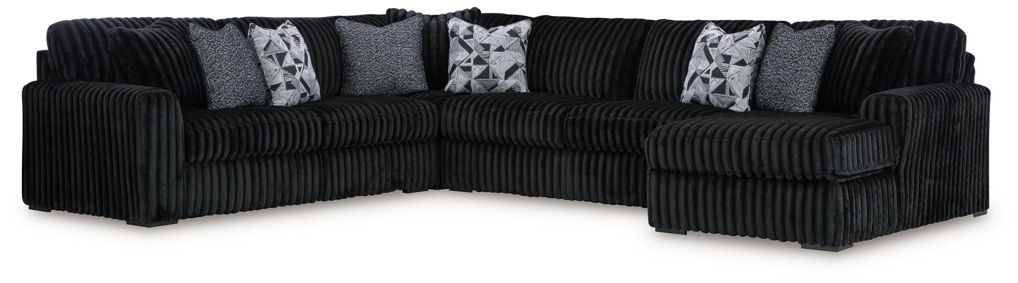 Midnight-Madness - 5 Pc. - 4-Piece Sectional With Raf Corner Chaise, Ottoman - Onyx