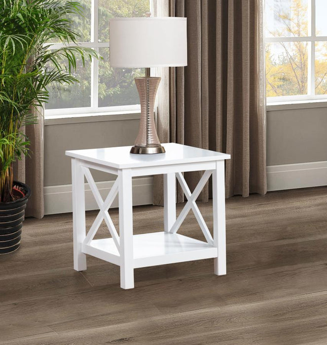 Skyview - Square Pine Wood Side End Table With Shelf - White