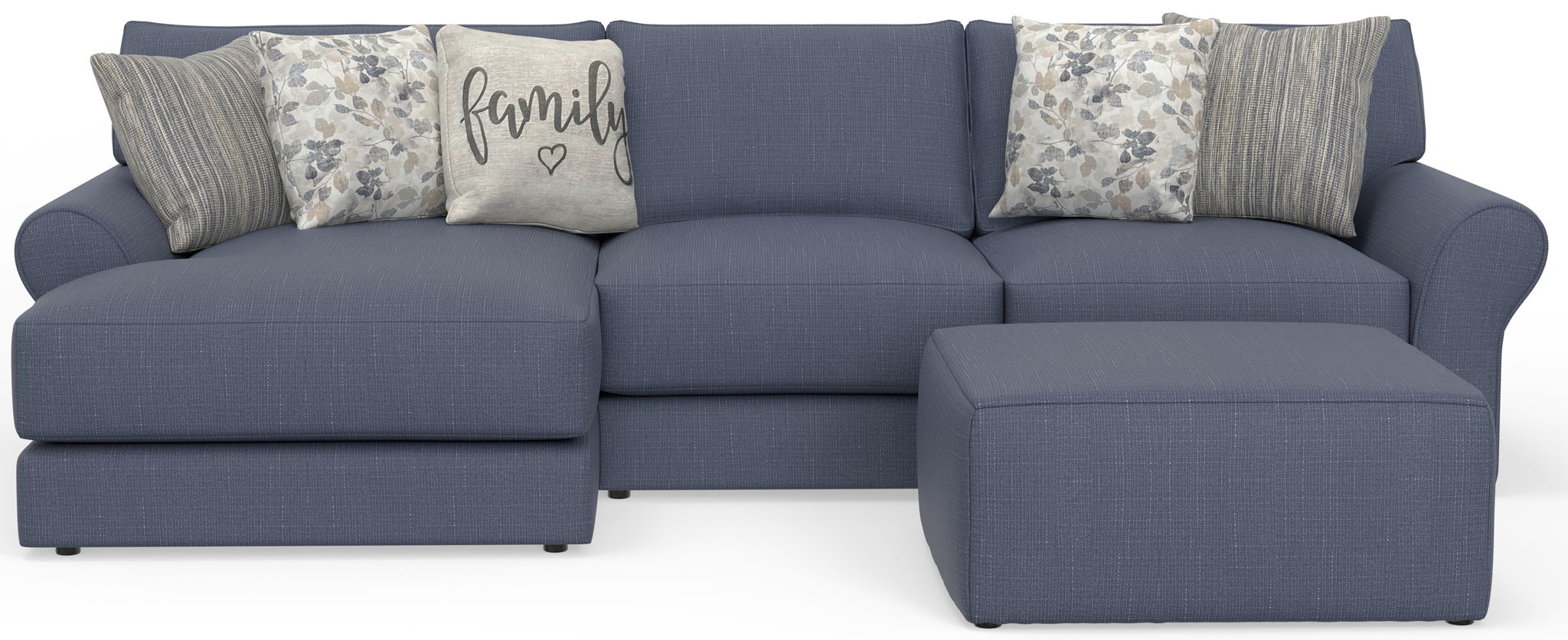 Cape May - Sofa Chaise With Comfort Coil Seating, 41" Cocktail Ottoman And 5 Accent Pillows Included