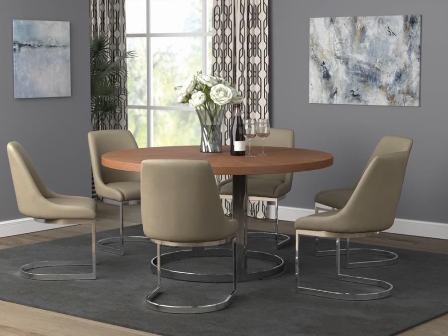 Marino Round Dining Table Natural Cherry And Chrome - Dark Brown