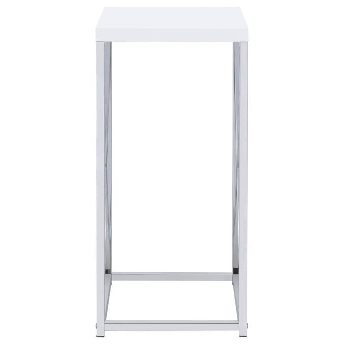 Edmund - Square Accent Side Table - White High Gloss And Chrome