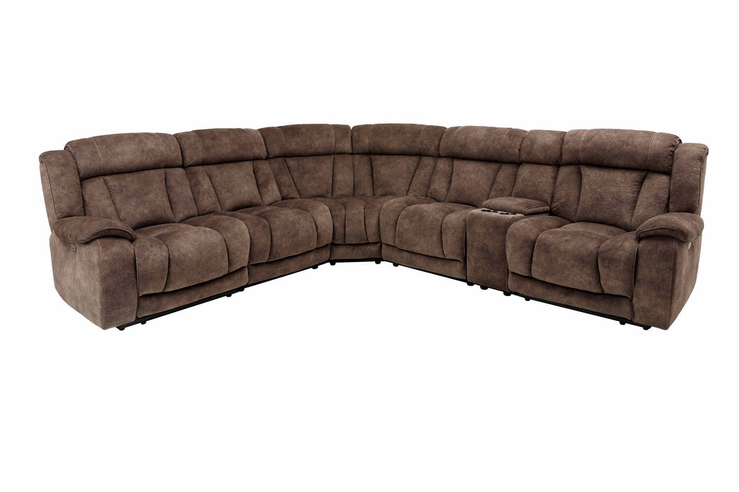 Titus - 6 Piece Modular Power Reclining Sectional with Power Headrests and Entertainment Console - Hudson Brown