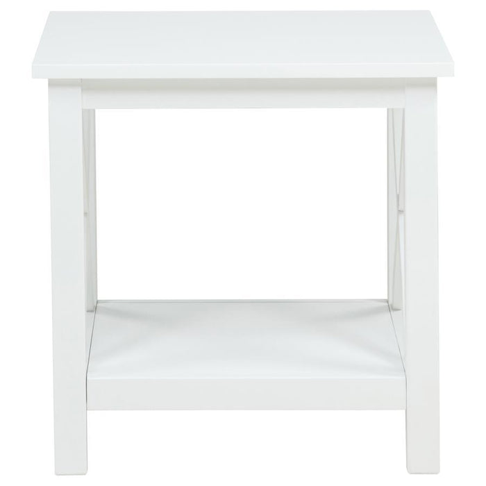 Skyview - Square Pine Wood Side End Table With Shelf - White
