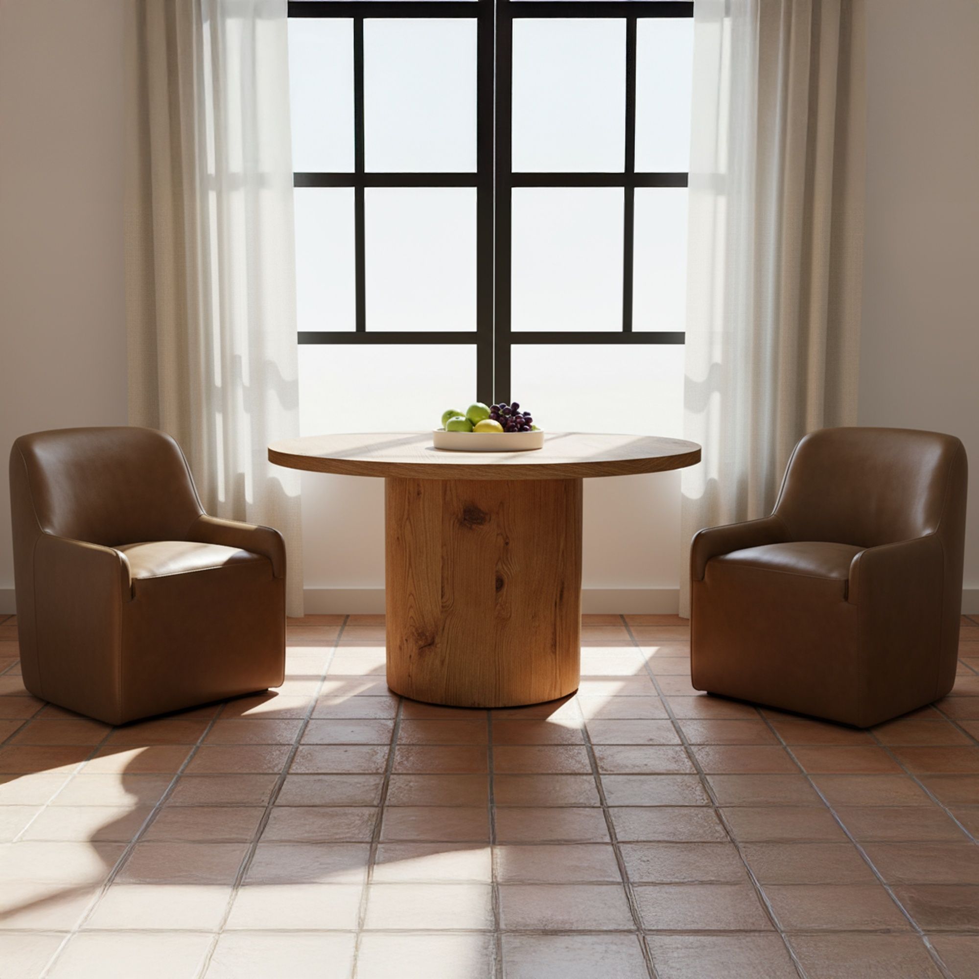Maisie - Leather Rolling Dining Chair - Tan