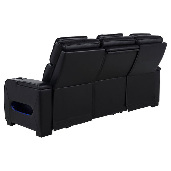 Zuma - Faux Leather Dual Power Reclining LED Sofa - Black