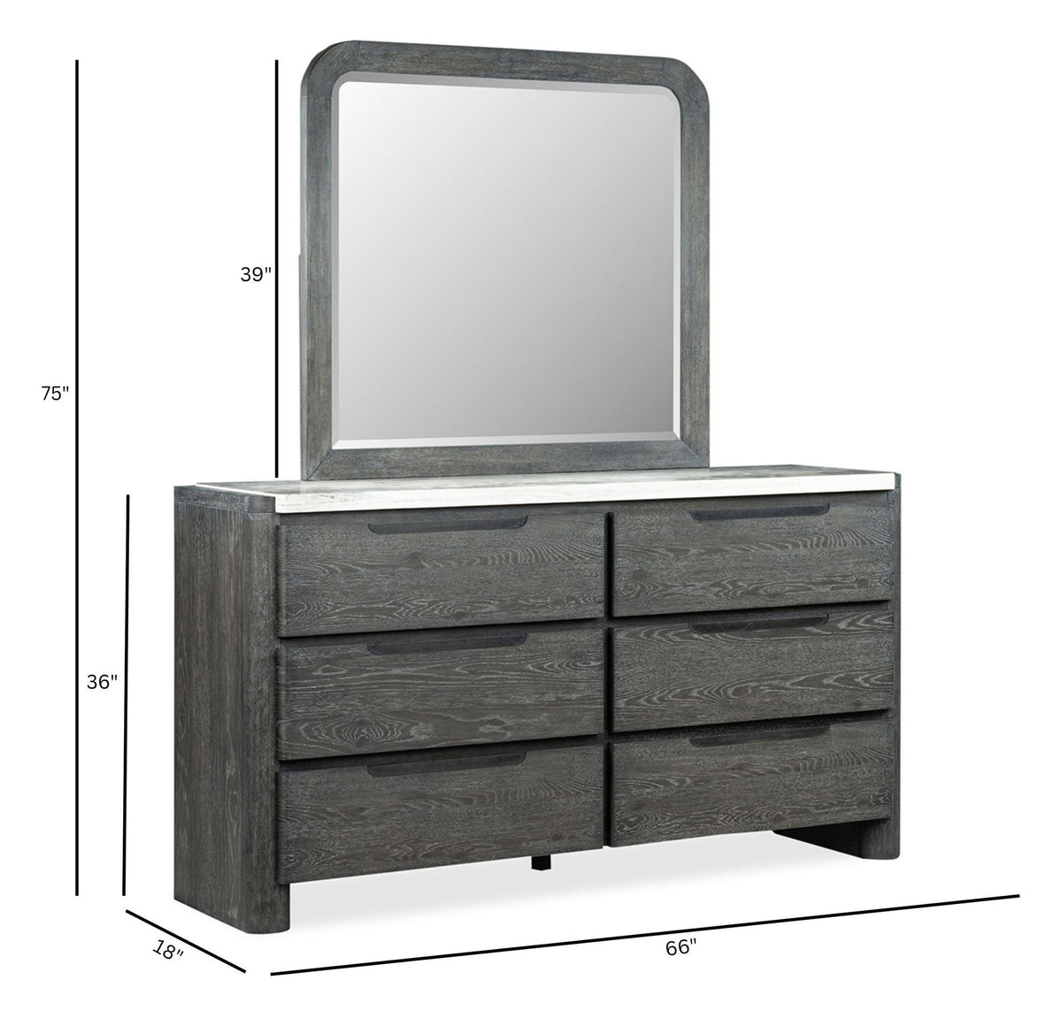 Keaton - Double Drawer Dresser With Portrait Mirror - Black
