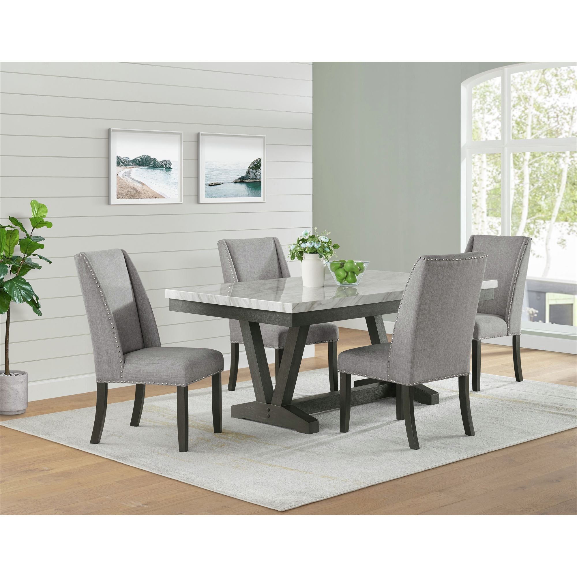 Everdeen - Side Chair With Gray Fabric and Nail Heads (Set of 2) - Charcoal