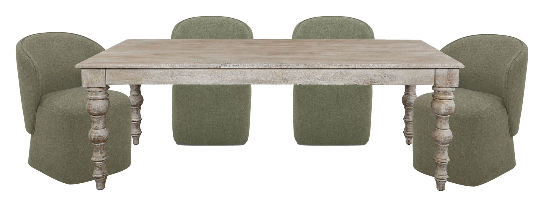 Crossings - Eden Rectangular Dining Table With 4 Upholstered Chairs - Toasted Tumbleweed & Green
