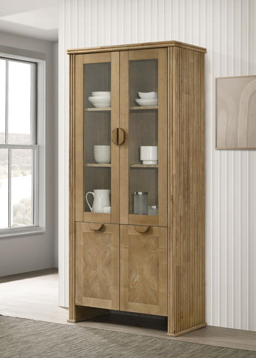 Adina - 77" Tall Display Cabinet - Distressed Light Brown