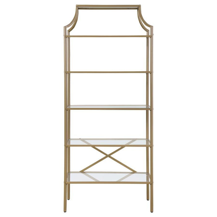 Serena - 5-Shelf Glass Bookshelf - Gold