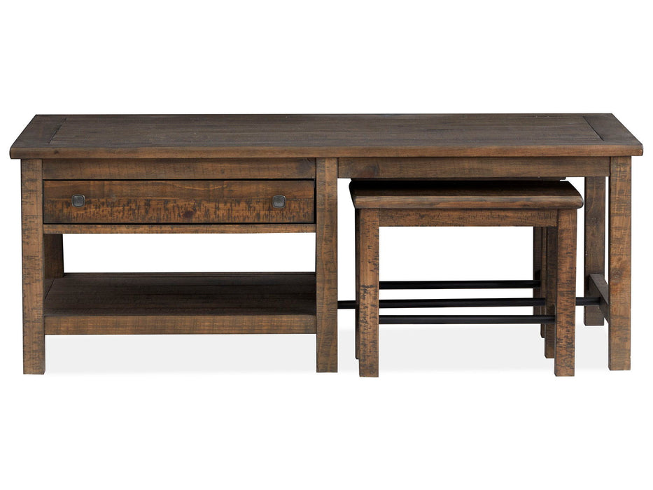 Smithton - Rectangular Cocktail Table With 2 Stools - Homestead Brown