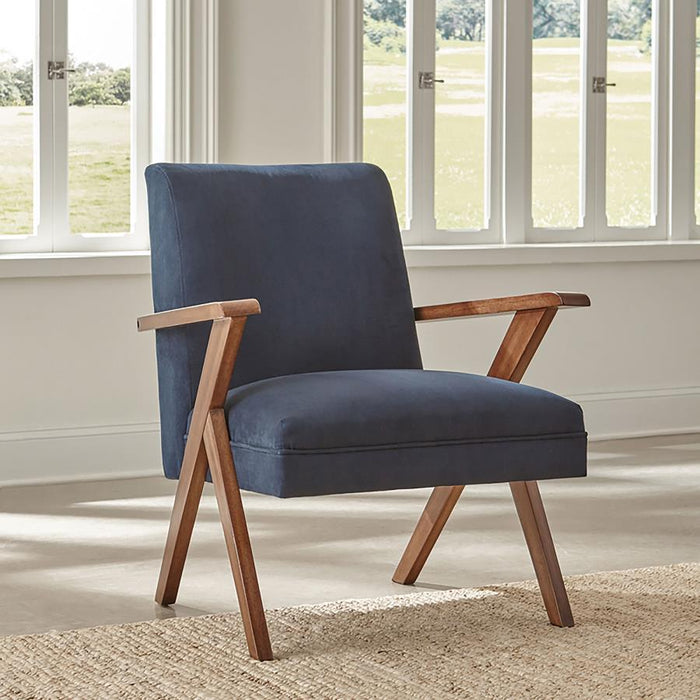 Cheryl - Upholstered Wood Arm Accent Chair - Dark Blue